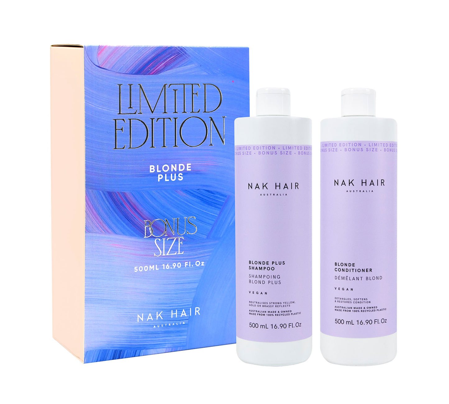 NAK Hair Blonde Plus Limited Edition Shampoo & Conditioner Bonus Size 500ml